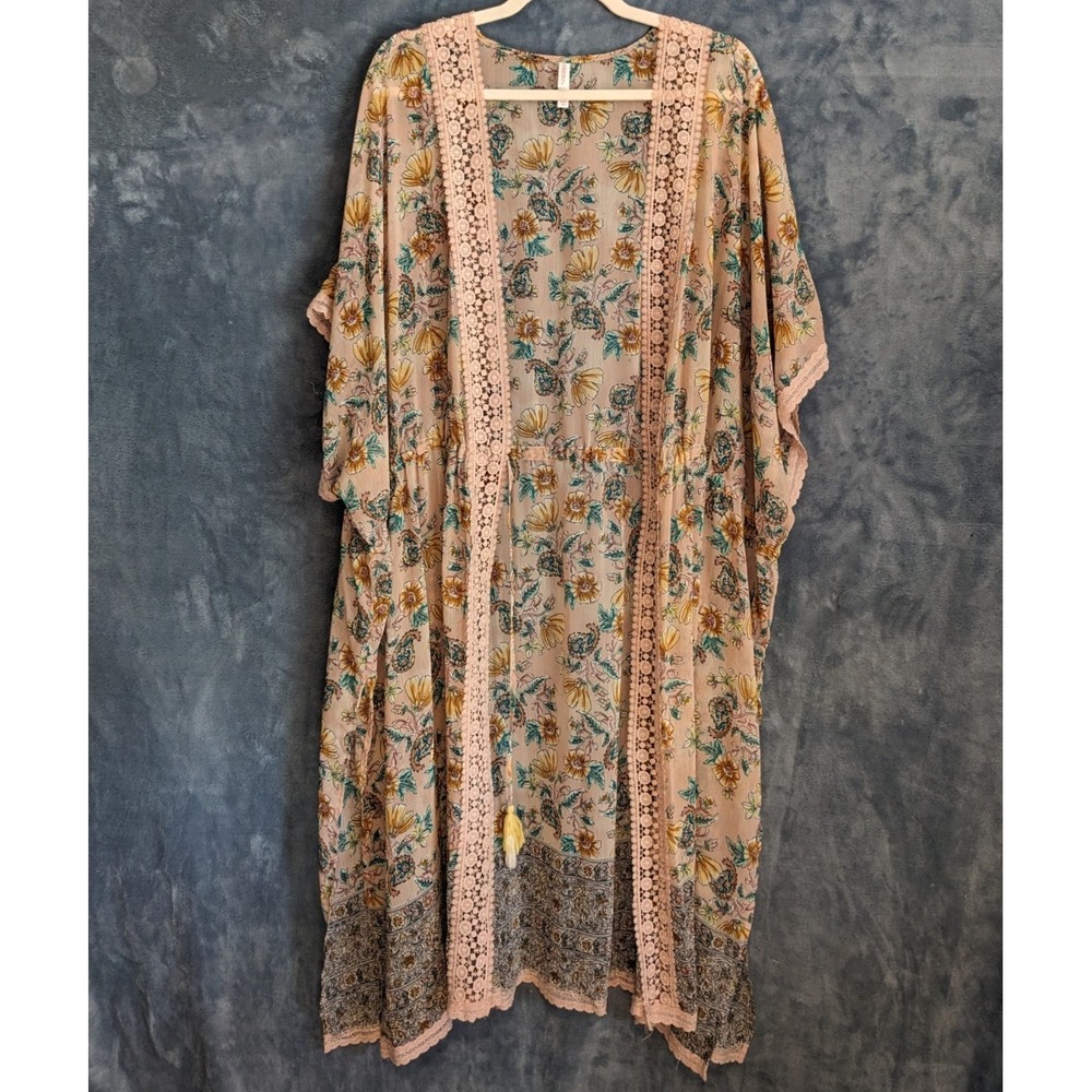 Xhilaration Sheer Lace Duster Robe Romantic Floral Beach Coverup Kimono XL/XXL - Picture 14 of 16